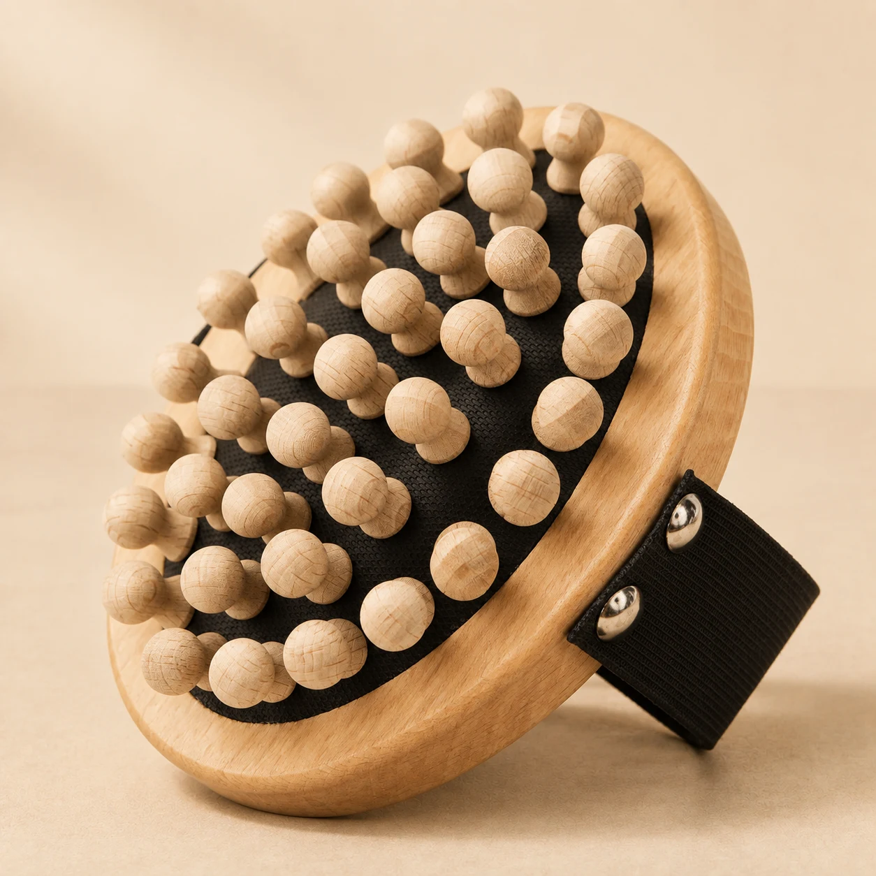 Wooden massage brush with strap